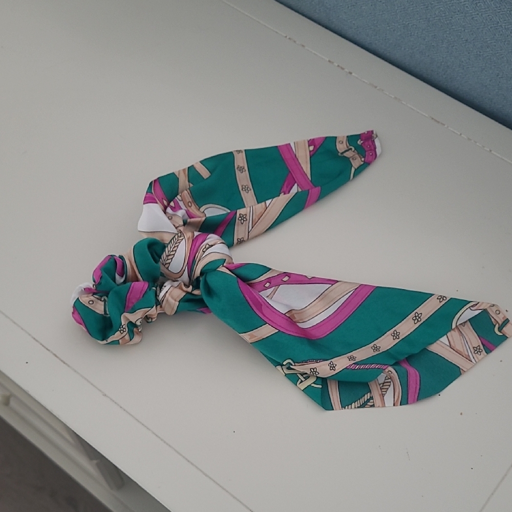 Scrunchie And Scarf Equestrian Print Green Pink